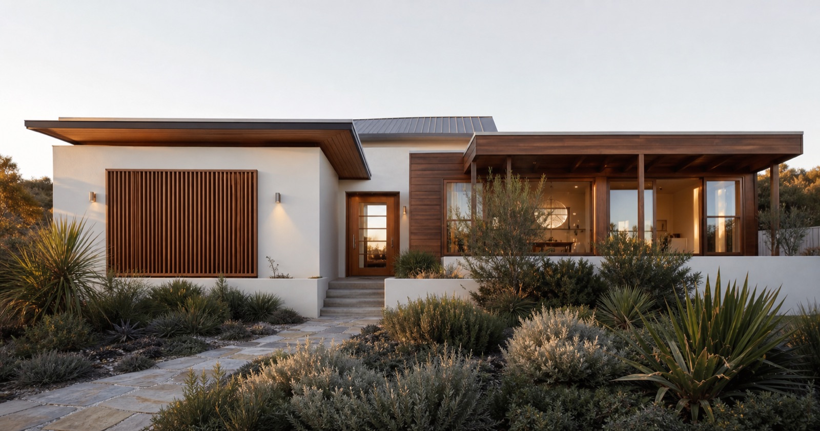 A weatherboard coastal home with garden at golden hour, Beaumaris